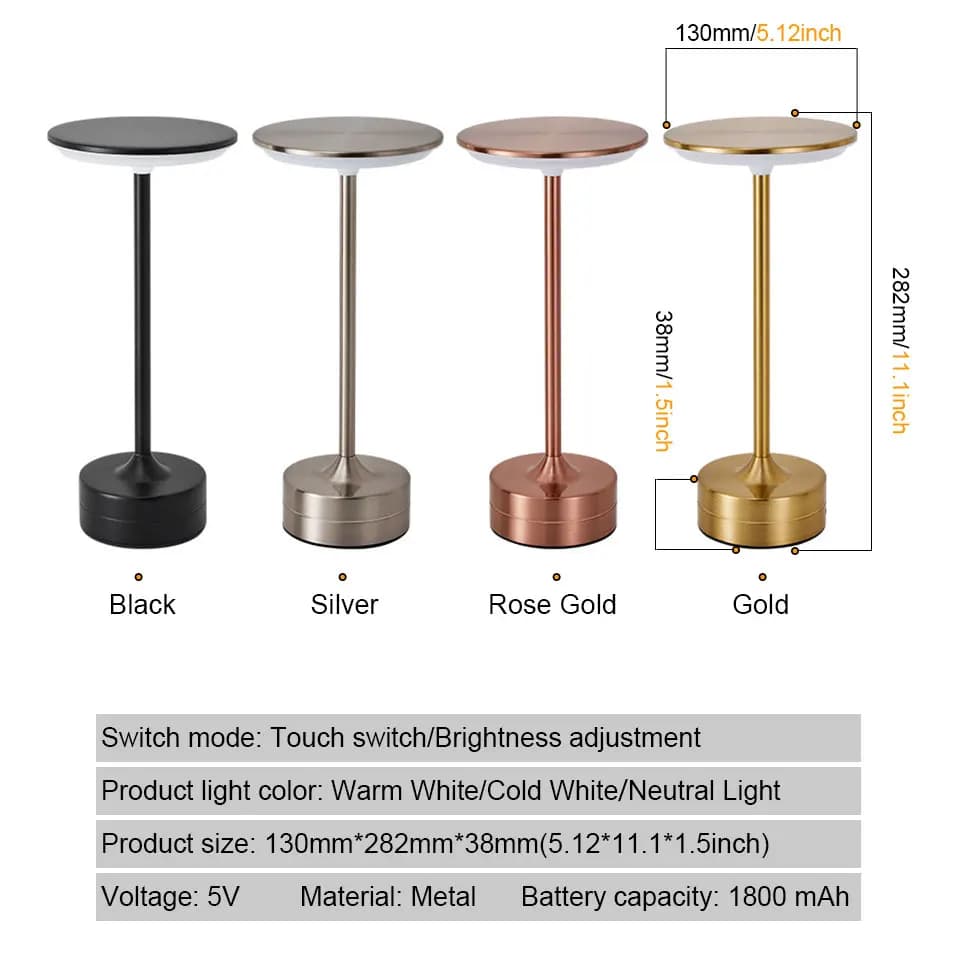 LED Table Lamp Touch Sensor Night Light USB Rechargeable Portable Bedroom Night Light Wireless Reading Lamp Restaurant Hotel Bar - 2
