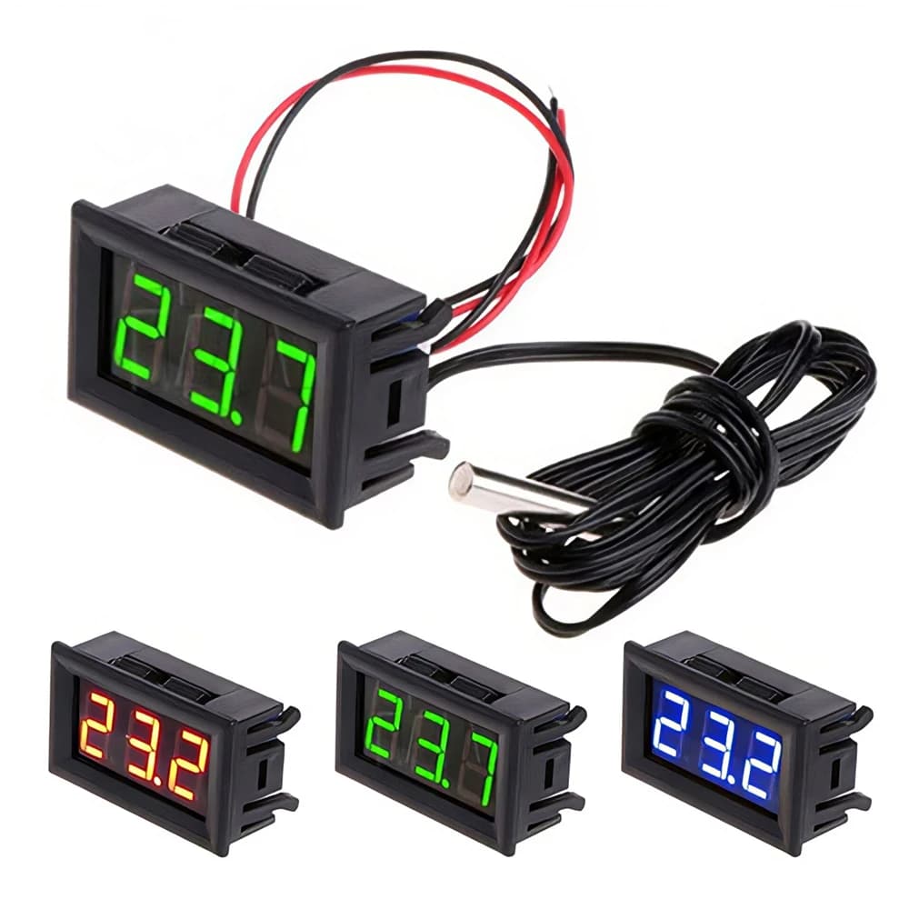 مقياس حرارة رقمي LED للسيارة، مقياس مراقبة درجة الحرارة مع مجس حرارة، يعمل على DC 5-12V