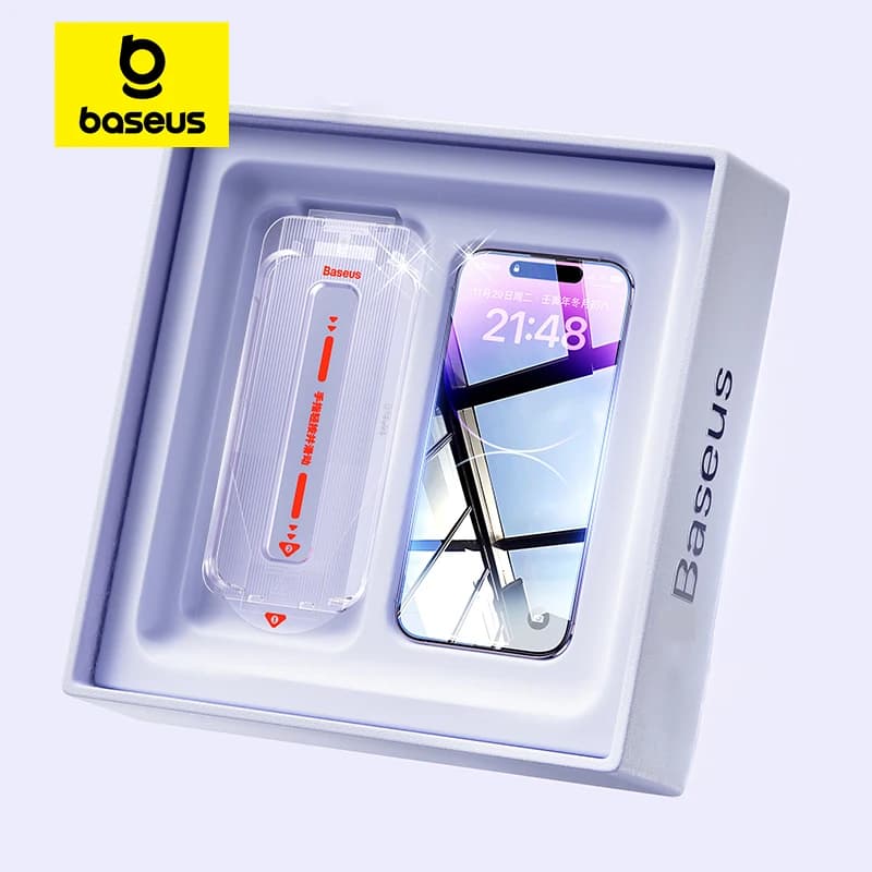 زجاج مقسى Baseus من Corning بسماكة 0.4 مم لهواتف iPhone 17 و16 و15 و14 و13 Pro Max Plus، واقي شاشة مضاد للتلصص، فيلم تثبيت تلقائي