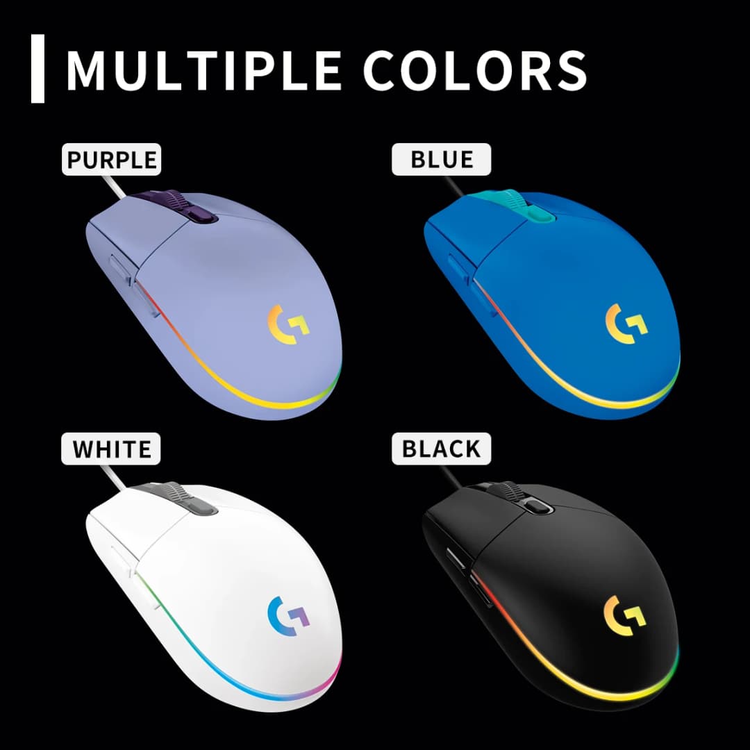 ماوس Logitech G203//G102 سلكي للألعاب 200-8000 نقطة في البوصة إضاءة LIGHTSYNC RGB 6 أزرار استجابة 1 مللي ثانية كابل 2.1 متر ماوس G402 - 5