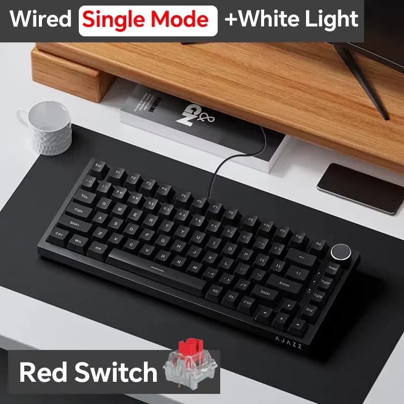 Ajazz AK820/AK820Pro لوحة مفاتيح ميكانيكية للألعاب بلوتوث 5.1/لوحة مفاتيح مخصصة لاسلكية/C-سلكية مع مقبض حشية قابلة للتبديل السريع