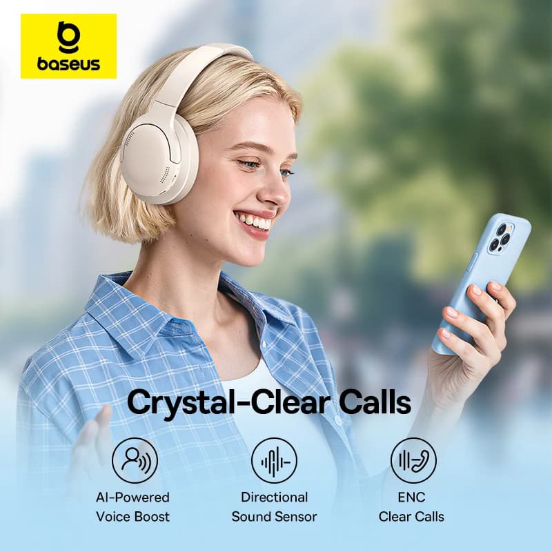 سماعات رأس لاسلكية من Baseus بلوتوث 5.3 سماعة أذن بمستوى HIFI مشغل 40mm سماعات فوق الأذن قابلة للطي صوت مكاني لمدة 70 ساعة - 5