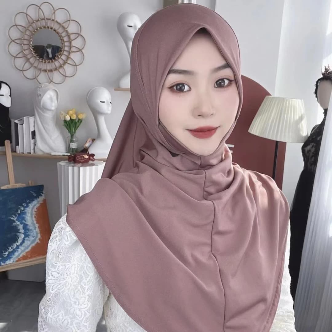 H124 Adults high quality big size muslim hijab scarf with chin part islamic headscarf hats armia pull on headwrap turban caps - 3