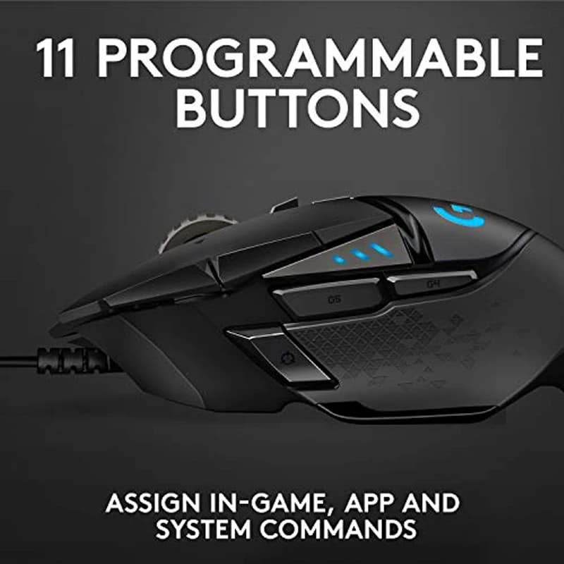 ماوس ألعاب سلكي عالي الأداء Logitech G502 HERO، مستشعر HERO 25K، دقة 25,600 DPI، إضاءة RGB، أوزان قابلة للتعديل، 11 زر للكمبيوتر/ماك - 5