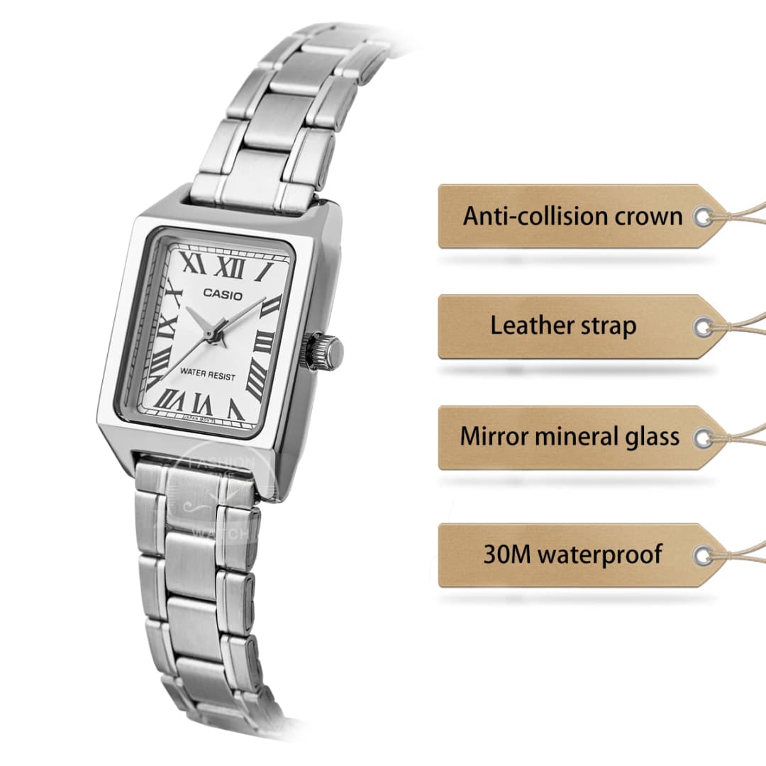 Casio watch for women top brand luxury set 30m Waterproof Quartz ladies watch Tonneau shape Stainless Ste reloj mujer LTP-V007D- - 2