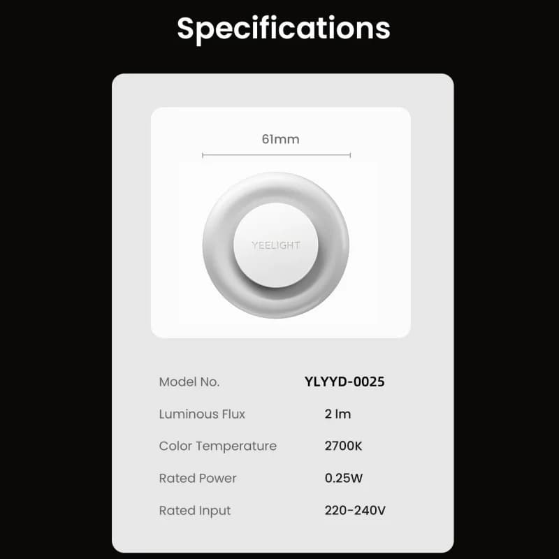 إضاءة ليلية صغيرة من YEELIGHT، أبيض دافئ، 220V، وضع استشعار الضوء، منفذ شحن Type-C، طاقة منخفضة 0.25W، 2700K، قابس EU - 6