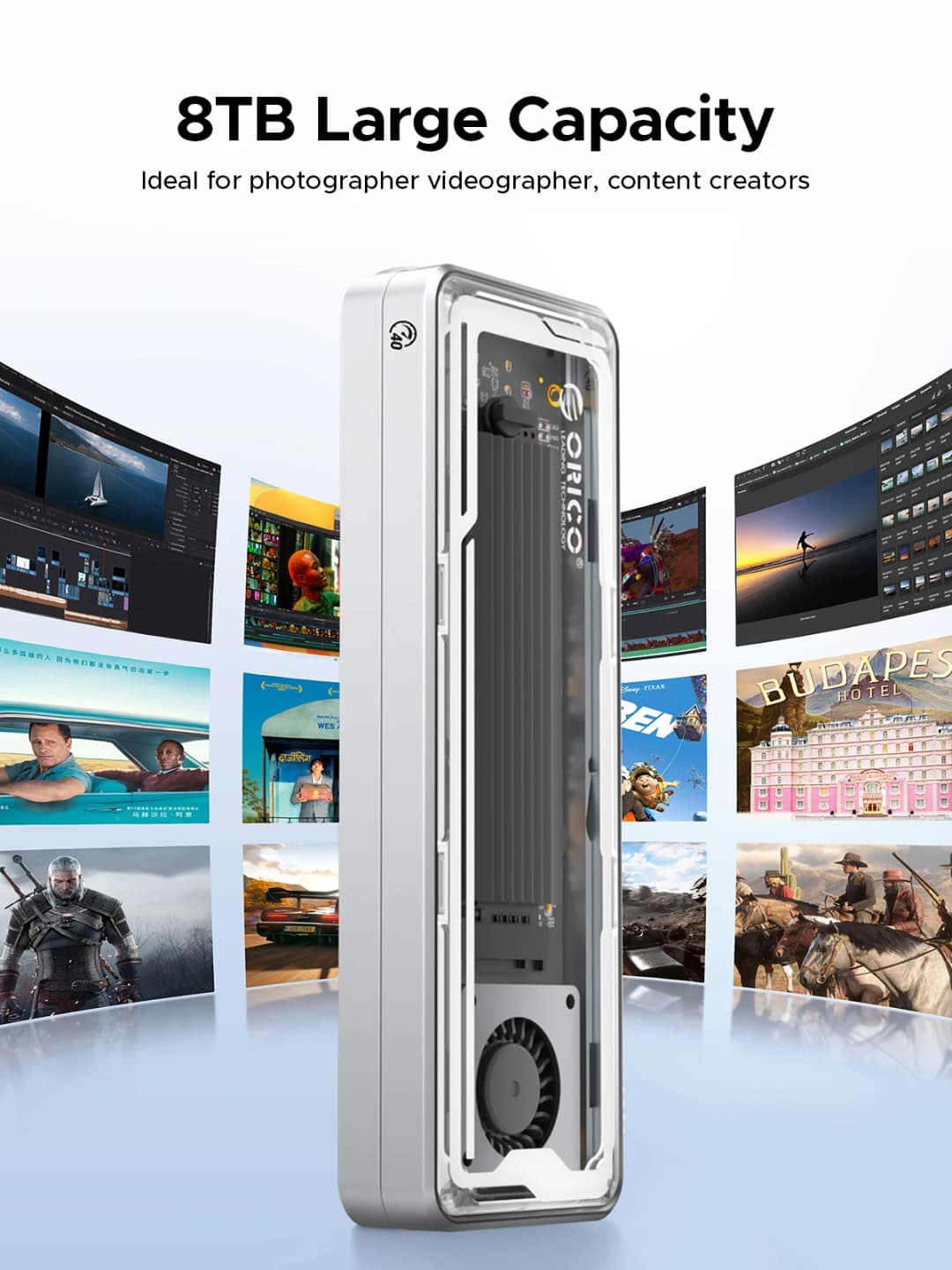 ORICO 40Gbps USB4 M.2 SSD Enclosure 8TB مع مروحة تبريد PCIe4.0 NVME Enclosure من الألومنيوم متوافق مع Thunderbolt 3/4 لجهاز Mac - 2