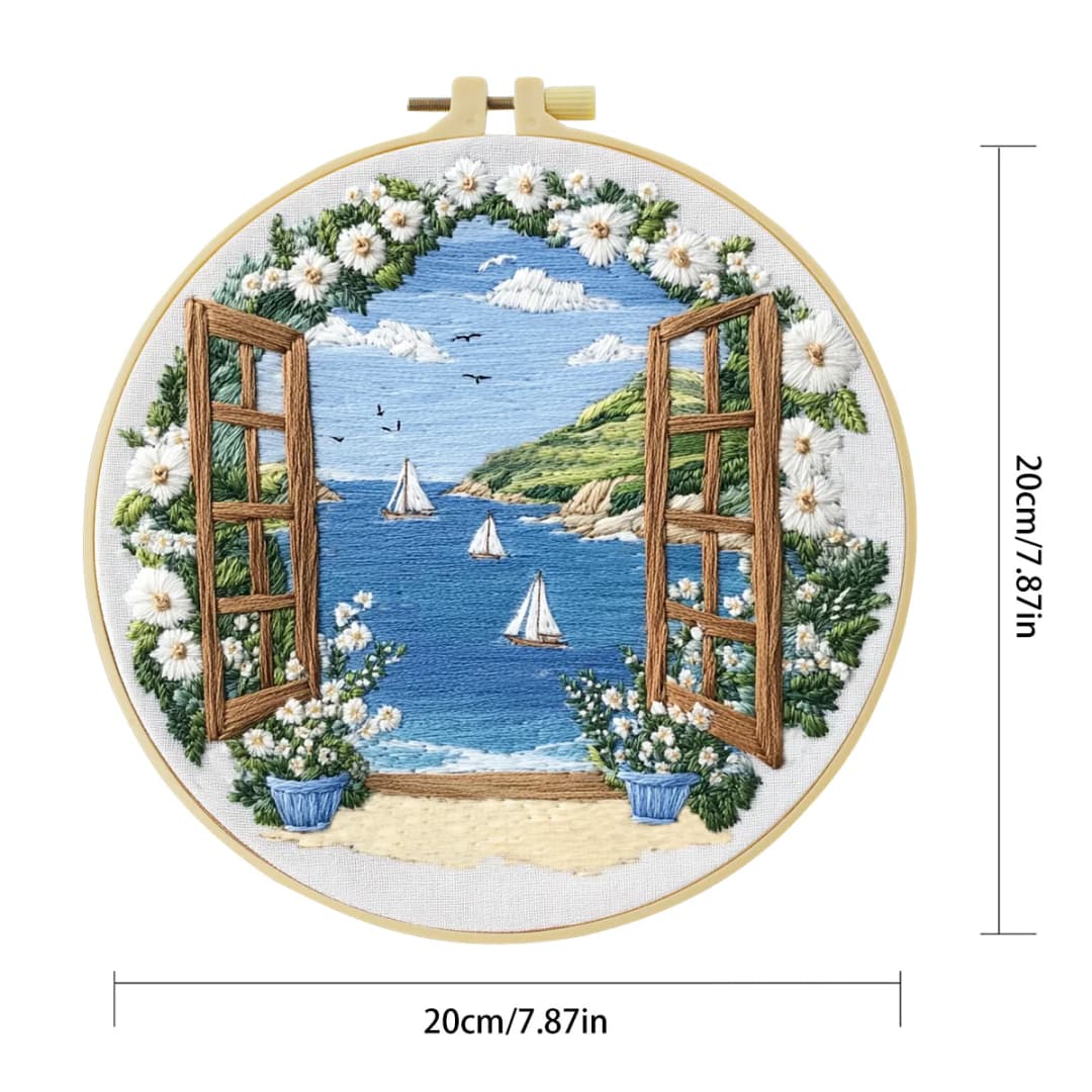 مجموعة بدء التطريز قطعة واحدة 20x20 سم/15x15 سم 7.87/6.3 بوصة مجموعة DIY لديكور المنزل ومنظر الشاطئ ومجموعة التطريز - 5