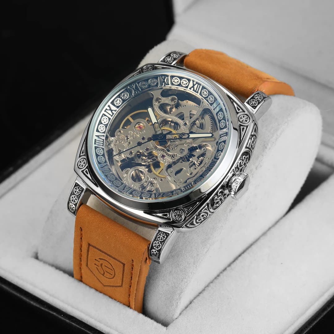 Forsining Royal Retro Skeleton Automatic Mechanical Watch for Men Leather Strap Business Casual Mens Watches Top Brand Gifts New - 5