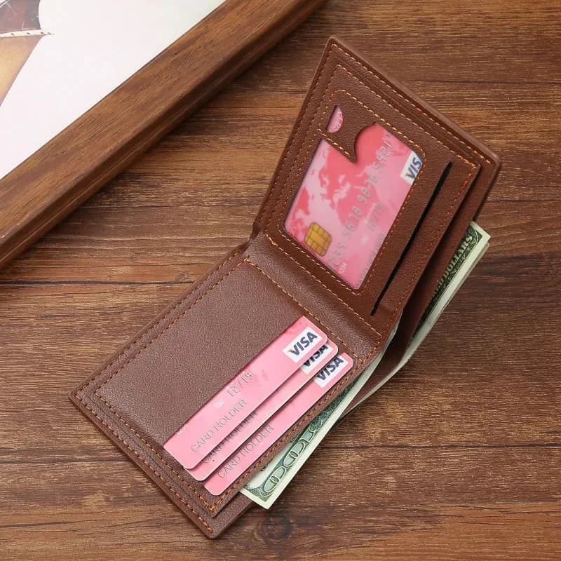 محفظة جلدية رفيعة للرجال، حجب RFID، محفظة ثنائية الطي، حامل بطاقات ائتمان بسيط، مشبك نقود - 2