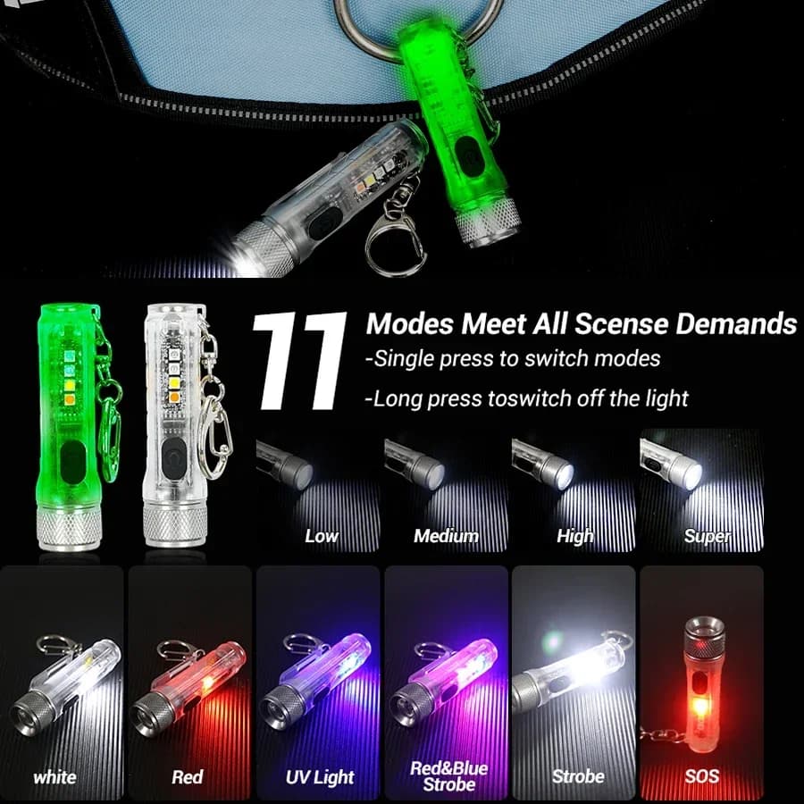 كشاف صغير قابل لإعادة الشحن مع سلسلة مفاتيح، كشاف LED محمول مع شحن USB مغناطيسي، كشاف قوي للتخييم - 2