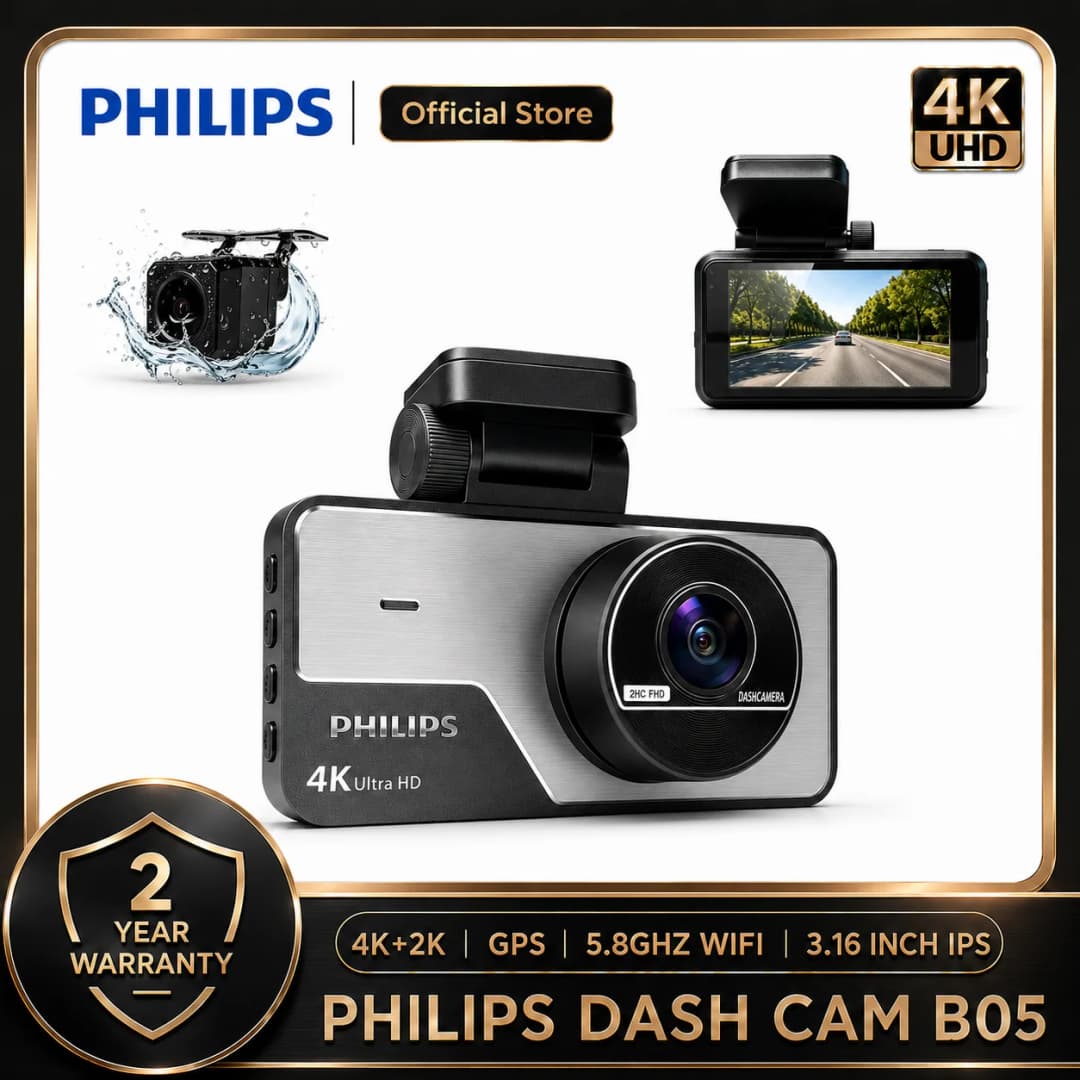 كاميرا سيارة PHILIPS Dash Cam B05 بدقة 4K+2K HDR مزدوجة أمامية وخلفية بشاشة 3.16 بوصة IPS واي فاي 2.4G 5.8G تطبيق GPS دعم كشف الحركة أثناء الوقوف 24 ساعة