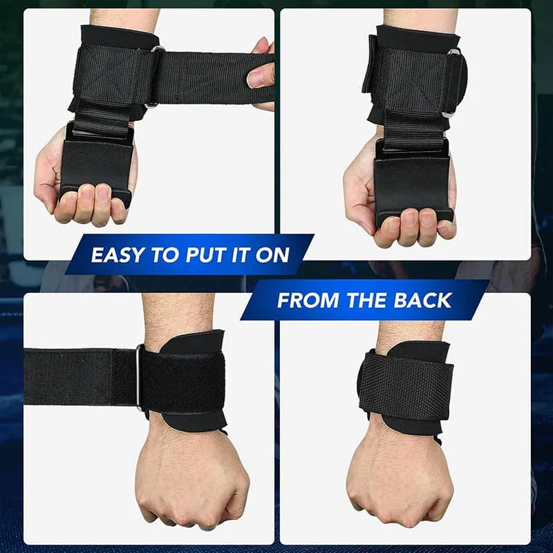 1PairWeight Lifting Hook Grips With Wrist Wraps Hand-Bar Wrist Strap Gym Fitness Hook Weight Strap Pull-Ups Power Lifting Gloves - 4