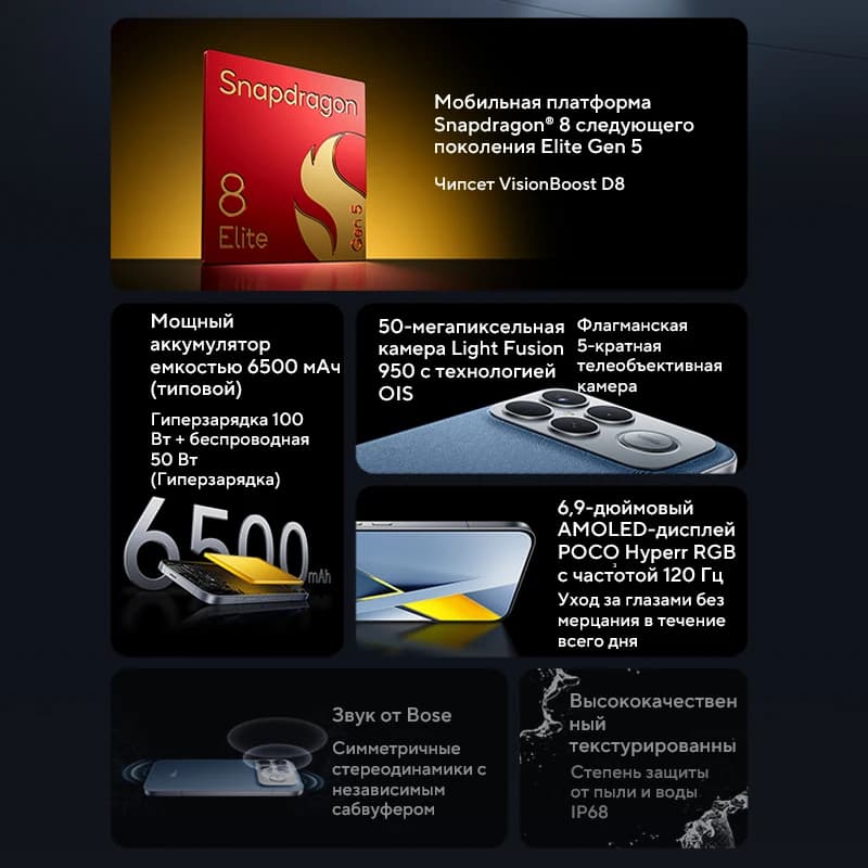 هاتف POCO F8 Ultra - الإصدار العالمي، معالج Snapdragon 8 Elite Gen 5، كاميرا 50 ميجابكسل، شاشة 6.9 بوصة بمعدل تحديث 120 هرتز، بطارية 6500 مللي أمبير - 2