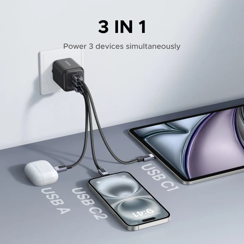 شاحن UGREEN 45 واط GaN PD3.0 PPS QC3.0 لهواتف Samsung S25 S24 Ultra iPhone 17 16 15 Pro Max iPad Xiaomi Tablet USB C شاحن سريع - 2