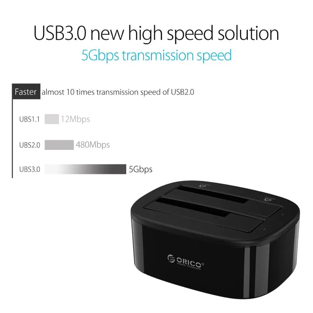 ORICO Dual-bay Hard Drive Docking Station for 2.5/3.5 Inch HDD SSD SATA to USB 3.0 HDD Docking Station with 12V3A Power Adapter - 4