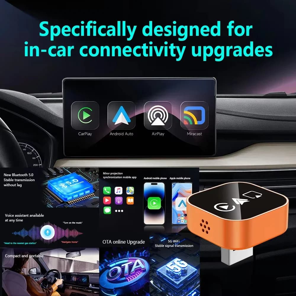2026 Upgrade 4 In1 Wired to Wireless CarPlay Android Auto AirPlay Mirror Link Stable Bluetooth Adapter For Audi Benz Toyota VW - 2
