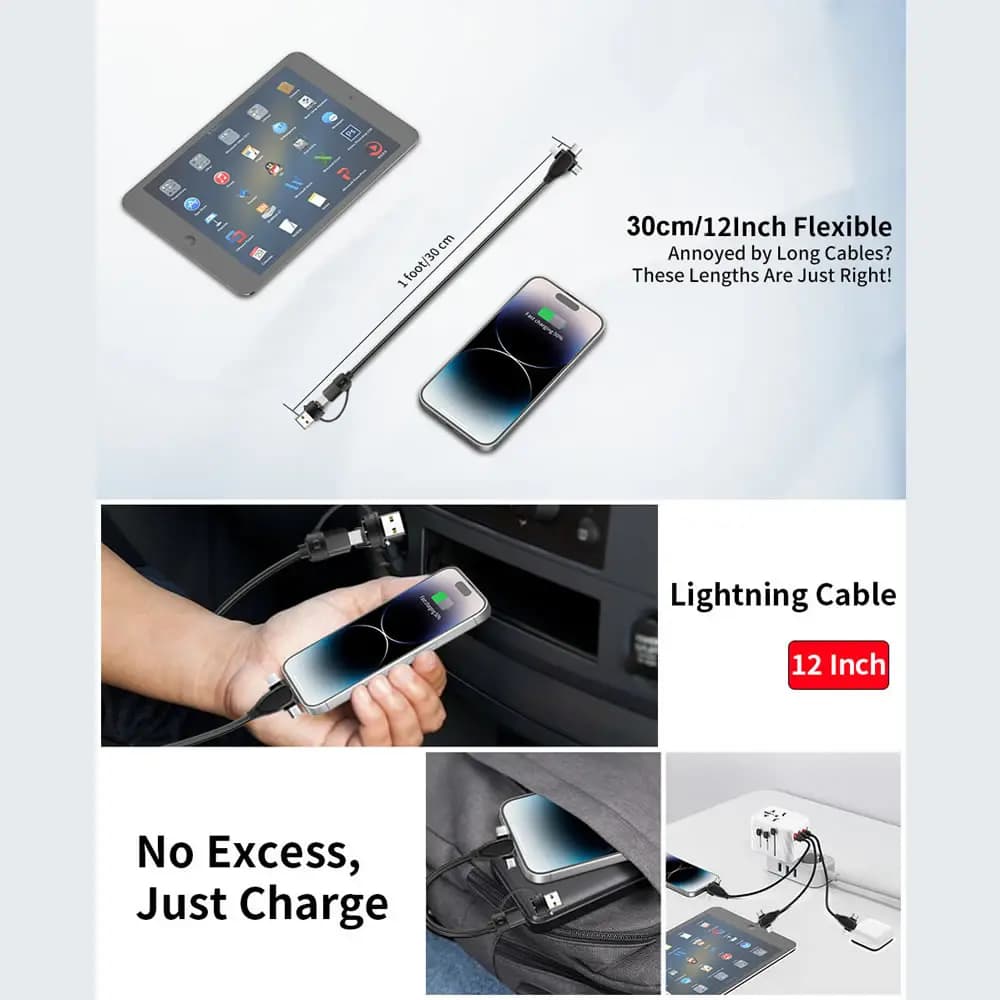 66W 3 4 6 in 1 USB C Multi Fast Charging Cable 30cm Short OTG Sync Data Cord USB A/C to Type C/Micro For Portable Power Bank - 2