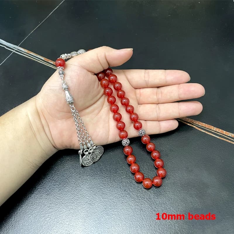 تسبيح البرازيل الطبيعي العقيق الأحمر الإسلامي مسبحة مسلم سوار سبحة صلاة عيد رمضان هدية العربية الإكسسوارات الوردية - 3