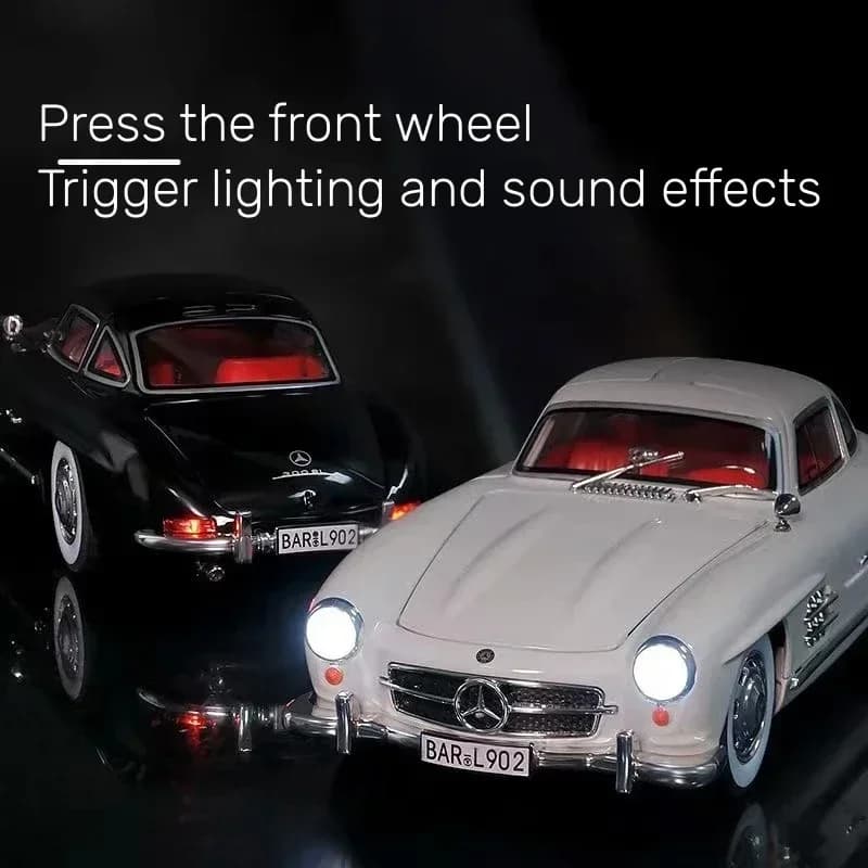 نموذج سيارة مرسيدس بنز 300SL بمقياس 1:24 من سبائك معدنية كلاسيكية قديمة مع إضاءة وصوت هدية لعبة للأطفال - 3