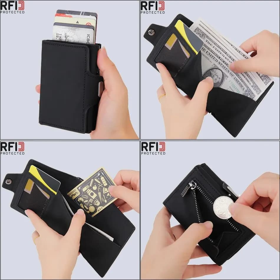 حامل بطاقات من ألياف الكربون مع تقنية RFID محفظة رجالية رفيعة مع جيب للعملات المعدنية وحافظة بطاقات الائتمان - 4