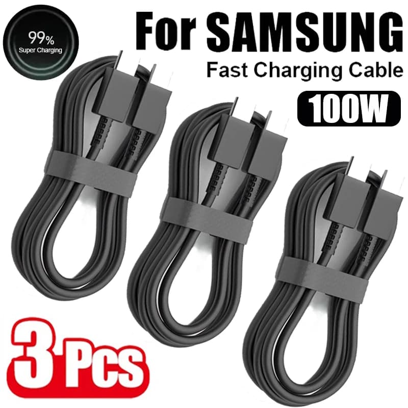 3 قطع PD 100 واط كابل شحن سريع USB Type C إلى C لسامسونج جالاكسي S22 S23 S24 S25 بلس نوت ألترا A53 A54 كابل بيانات الشحن