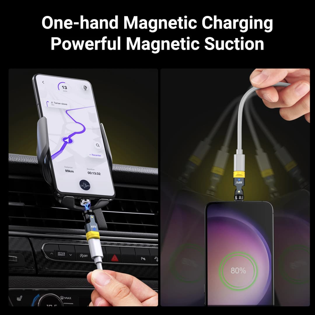 AUFU 540 Degree Rotating Magnetic Adapter USB to Type-C Charging Cable Magnetic USB C Female Converter for iPhone Mobile Phone - 4