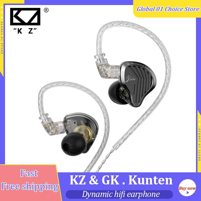 سماعات أذن Kz Gk Kunten 1DD ديناميكية هاي فاي IEMs مع كابل قابل للفصل 2pin من المعدن لعشاق الألعاب والصوتيات