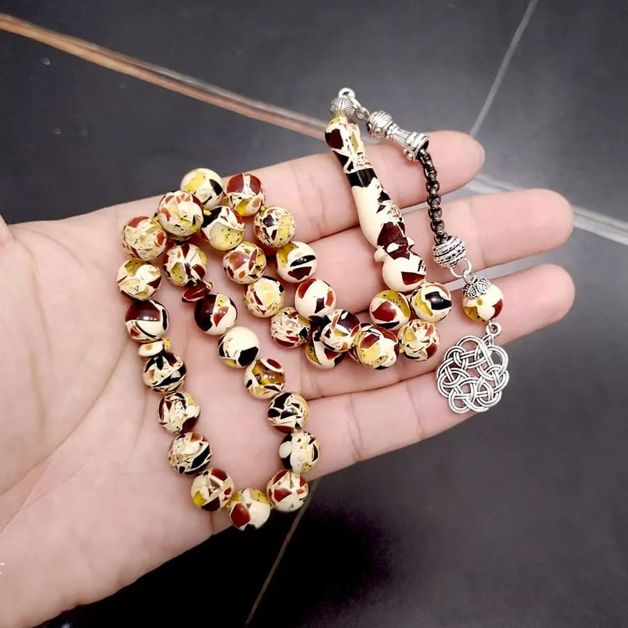 تسبيح راتنج 33 حبة أسورة مسبحة هدية رمضان وعيد للمسلمين إكسسوارات عربية يدوية - 2