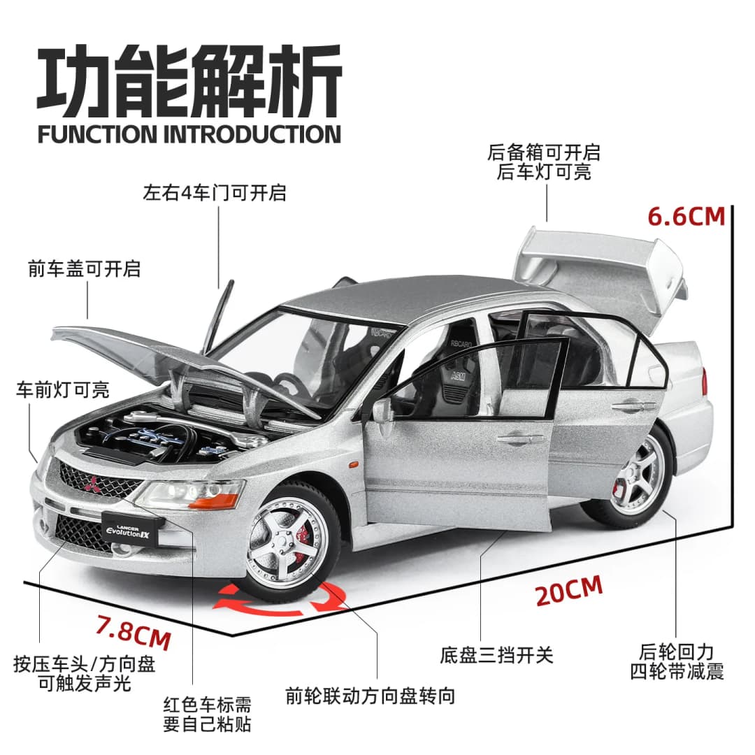 1: 24 Mitsubishi EVO9 Street Car Alloy Car Model Die Casting Metal Toy Car Model Simulation Sound and Light Children's Gift - 4