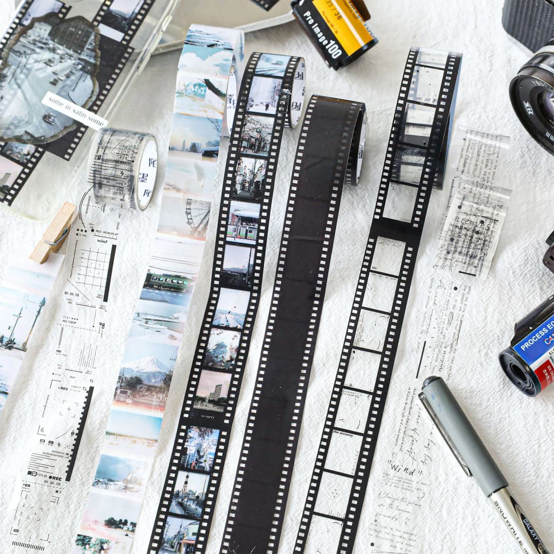 أشرطة لاصقة من البولي إيثيلين تيريفثالات بطول 2 متر وعرض 25 ملم بتصميم أفلام كلاسيكية لتزيين الدفاتر والمواد المكتبية وتجميع القصاصات يدويًا