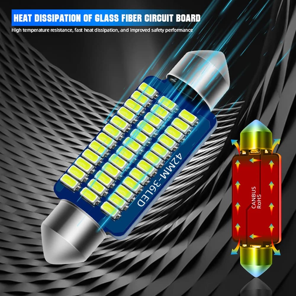 مصابيح LED للسيارة مقاس 31MM 36MM 39MM 41MM C5w C10W، إضاءة قبة Festoon، لوحة ترخيص، مصابيح باب وصندوق السيارة، أبيض DC 12V - 6