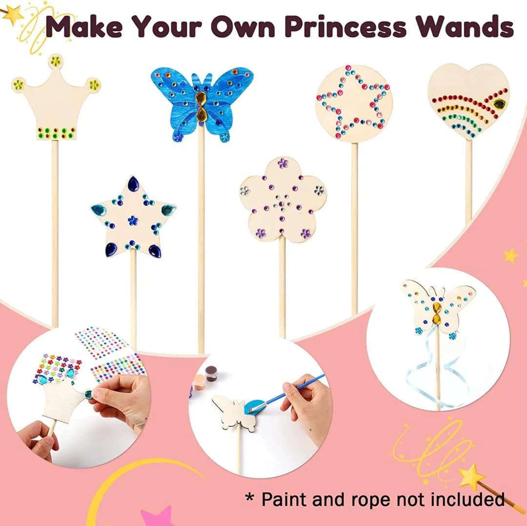 مجموعة حرفية لعمل عصي أميرات خشبية غير مكتملة 6/12 قطعة لطلائها كهدية لحفلات أعياد الميلاد - 3