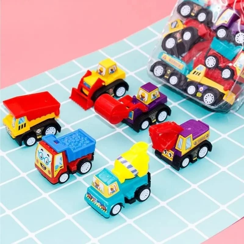 6/12Pcs Mini Inertial Pull Back Engineering Car Fire engine Set Child Kids Cartoon Toys Birthday Gift - 4