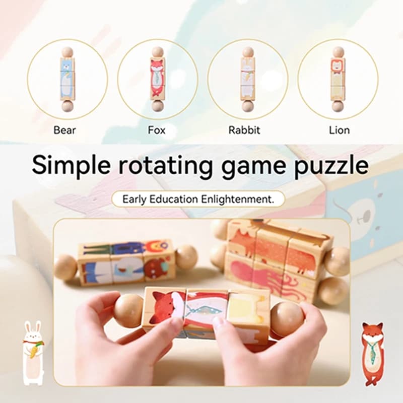 Baby Wooden Rotating Jigsaw Puzzle Hand bell Toy Baby Mobile Musical Rattle Toy Montessori Puzzle Game For Babies Newbaby Gift - 5