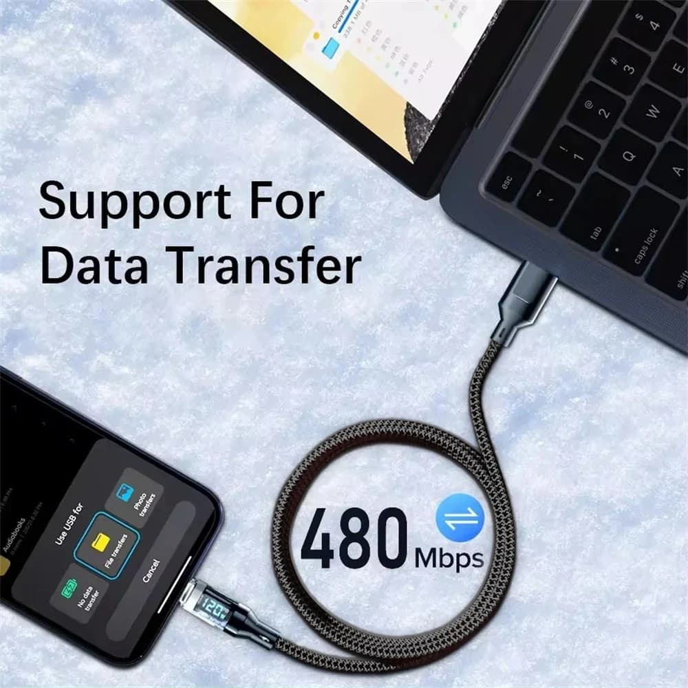 كابل USB إلى النوع C 120 وات مع شاشة رقمية شحن سريع للغاية 100 وات PD كابل بيانات من النوع C إلى النوع C لهاتف Xiaomi Samsung Huawei - 4