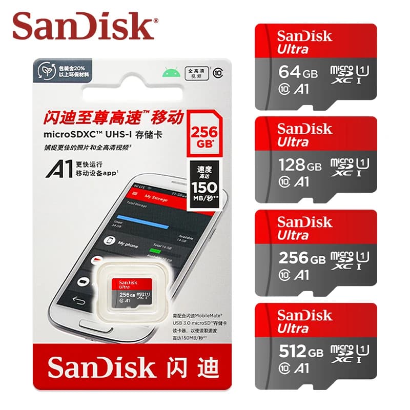 100% Original SanDisk Micro SD Card A1 A2 Memory Card 32GB 64GB 128GB 256GB 512GB 1TB microSD TF Card Storage UHS-I Cards U1 U3 - 3