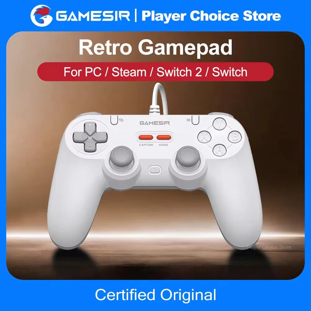 وحدة تحكم سلكية GameSir Retro Gamepads لجهاز الكمبيوتر بنظام ويندوز وSteam Switch مع عصا تأثير هول وزرين قابلين للبرمجة Tegenaria Lite