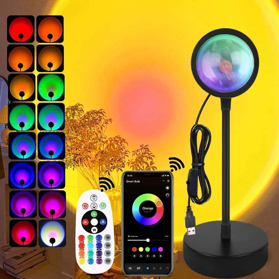 مصباح غروب الشمس الذكي Tuya بروجكتور USB LED إضاءة ليلية مع تحكم عن بعد عبر تطبيق بلوتوث إضاءة جو للمزاج للتصوير