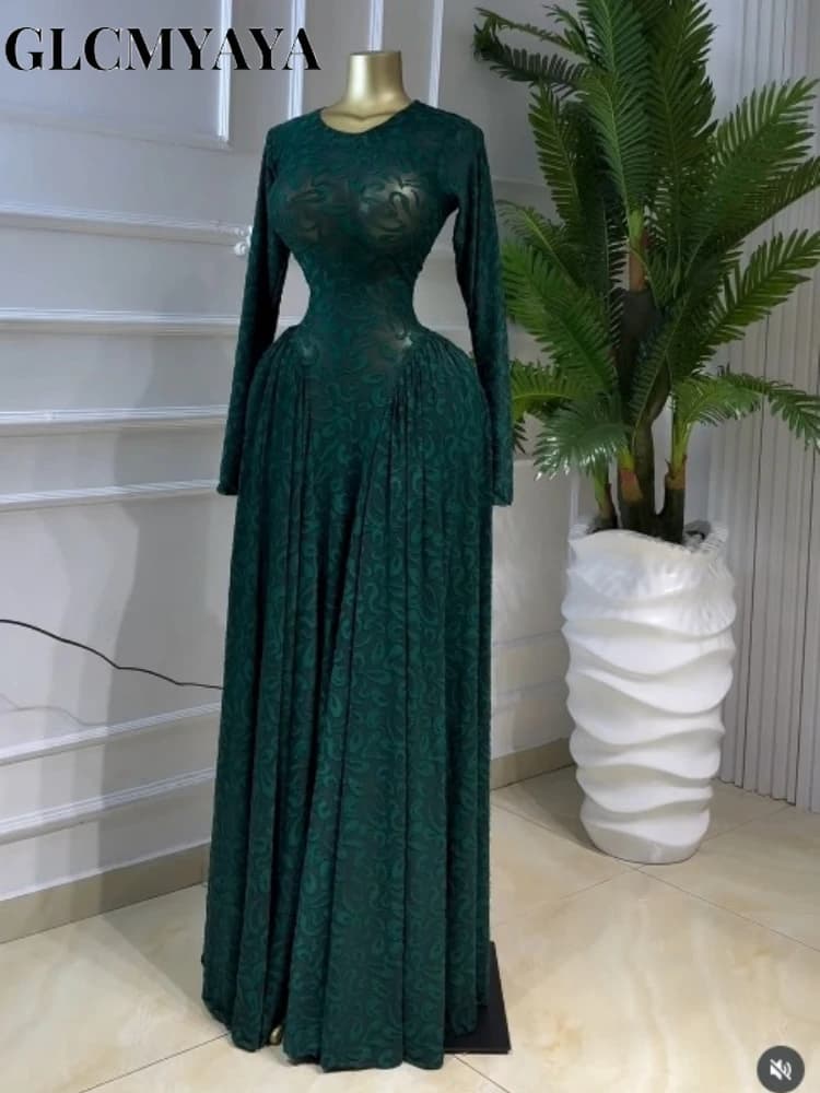 CM.YAYA Women O-neck Long Sleeve Big Swing A-line Maxi Dress 2026 Evening Sexy Parties Education Vacation Long Dresses Vestidos - 5