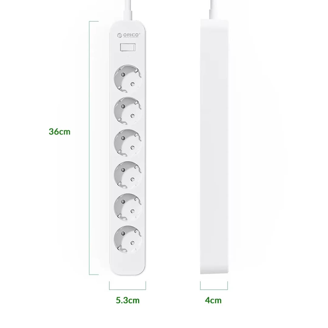 شريط طاقة ORICO 6AC بقوة 2500 واط مع كابل تمديد 3 أمتار ومقابس كهربائية متعددة مع واقي من ارتفاع التيار ومرشح شبكة - 2