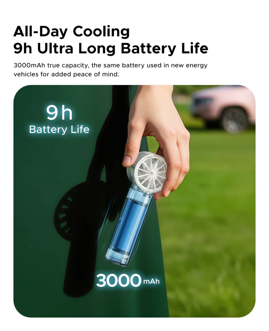 مروحة يدوية محمولة ORICO بتبريد عالي السرعة، بطارية 3000mAh قابلة للشحن، 120 سرعة هواء قابلة للتعديل، قابلة للطي - 5