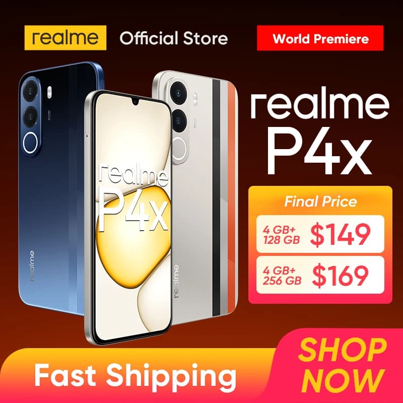 إطلاق جديد realme P4x هاتف ذكي 6.8 بوصة شاشة LCD 120 هرتز معالج UNISOC T7250 كاميرا 50 ميجابكسل AI بطارية 8000 مللي أمبير شحن 45 واط NFC