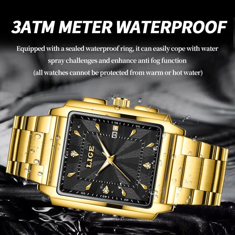 LIGE Fashion Business Watch Men Square Sport Waterproof Watches For Men Top Brand Luxury Military Quartz Chronograph Wristwatch - 2