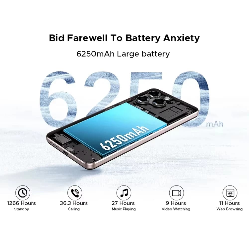 هاتف DOOGEE Note58 برو الذكي بشاشة 6.75 بوصة HD+، محمول، 8 جيجابايت رام، 256 جيجابايت روم، بطارية 6250 مللي أمبير، أندرويد 15، تقنية NFC - 4