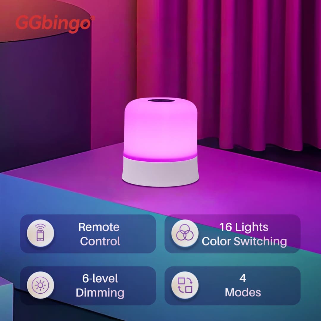 إضاءة ليلية تعمل باللمس من GGbingo قابلة لإعادة الشحن إضاءة ليلية بتحكم عن بعد مصباح طاولة قابل للخفت إضاءة محيطة لغرفة النوم وغرفة المعيشة - 3