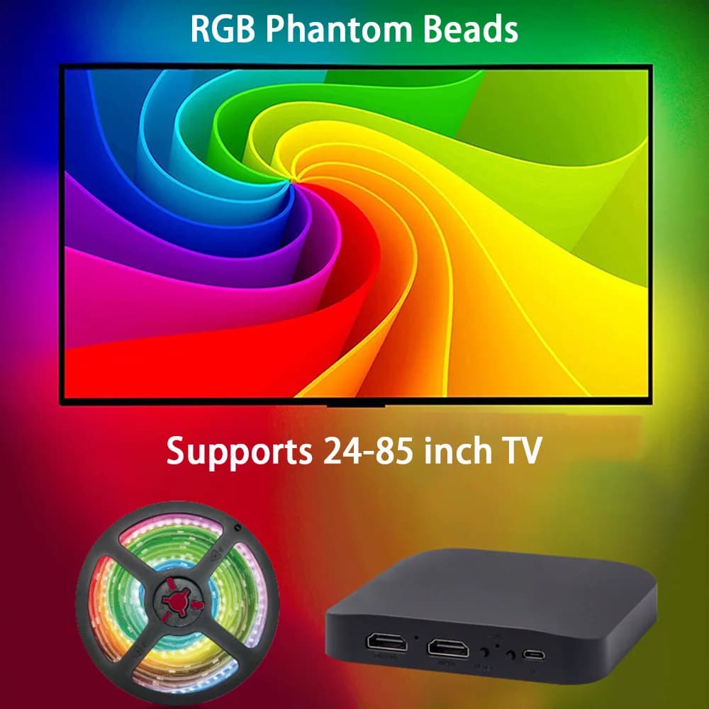 إضاءة خلفية ذكية للتلفزيون LED مع مزامنة جهاز HDMI 4K 1.4 2.0 وصندوق مزامنة وإضاءة شريطية WS2812B 5050 RGBIC لمقاس 24-65 بوصة لأجهزة الكمبيوتر وPS4 وXBOX - 4
