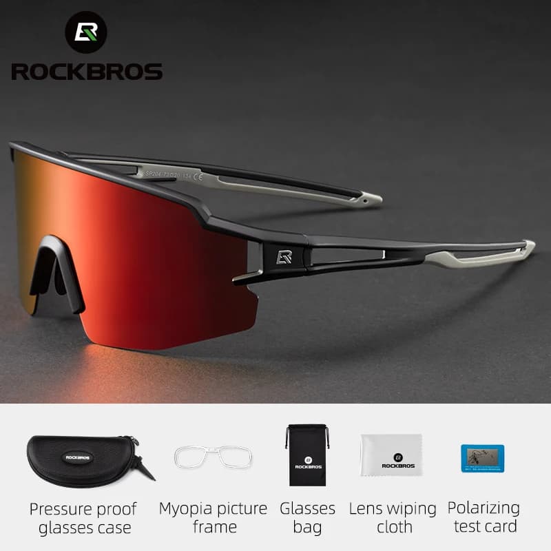 نظارات دراجات ROCKBROS بإطار لقصر النظر، عدسات مستقطبة، نظارات رياضية UV400، نظارات شمسية لركوب الدراجات على الطرق الوعرة