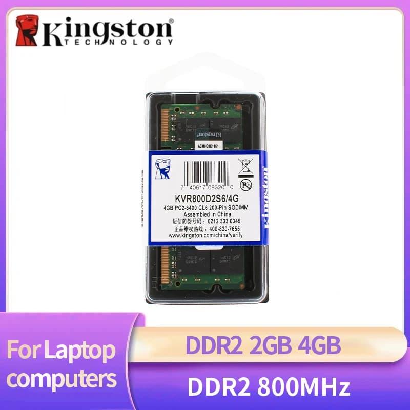 ذاكرة Kingston DDR2 للابتوب، ذاكرة رام 2 جيجابايت و4 جيجابايت، تردد 800 ميجاهرتز، SODIMM PC2-6400، 200Pin، 1.8V، لنماذج ذاكرة الكمبيوتر المحمول