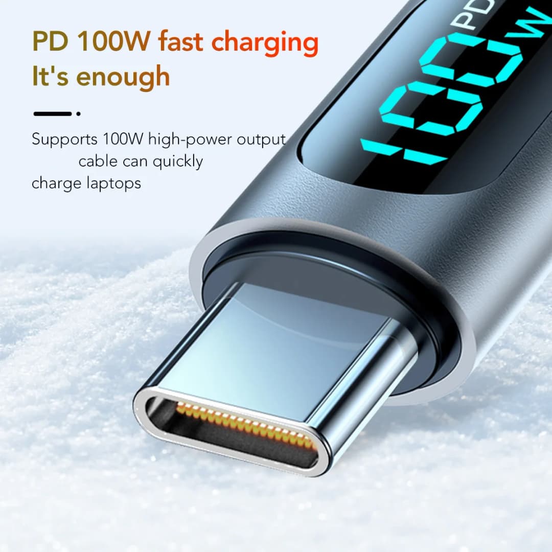 Ultra-Super Fast Charge Cable-6A 120W USB A To Type C Nylon Data Cord For Xiaomi Redmi Samsung With Led Digital Display Cable - 4